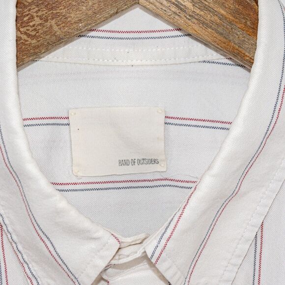 BAND OF OUTSIDERS Men's Button Down Shirt Oxford White Striped Size 3 - Picture 5 of 7